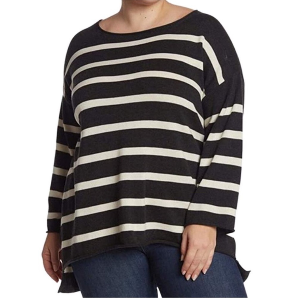 Eileen Fisher Peruvian Organic Cotton Bateau Neck Sweater Womens Size XL Stripes